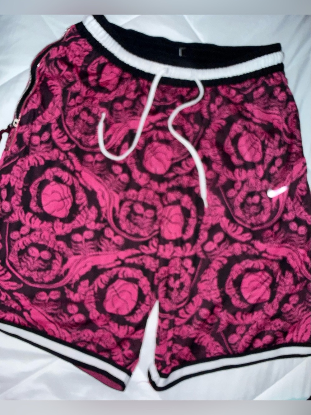 Nike Women's Hot Pink and Black Floral Athletic Shorts